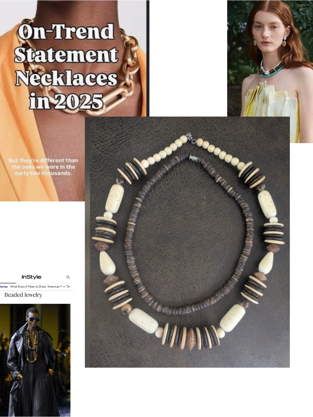 Two Vintage Wooden  Ivory Beaded Necklaces